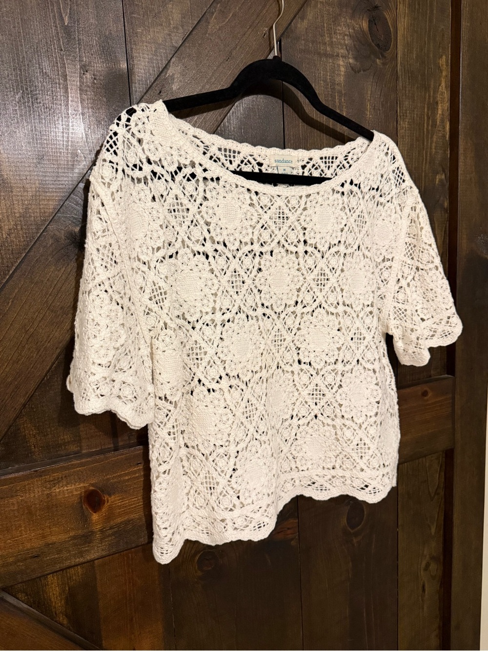 Sundance Crochet Lace Short Sleeve Top - Cream